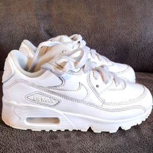 Nike Air Max 90 Leather Kids Triple White Youth Size 12C